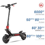 YUME Raptor 11" Trottinette électrique tout-terrain 3000W*2 Moteurs doubles 60V 27Ah/30Ah Batterie
