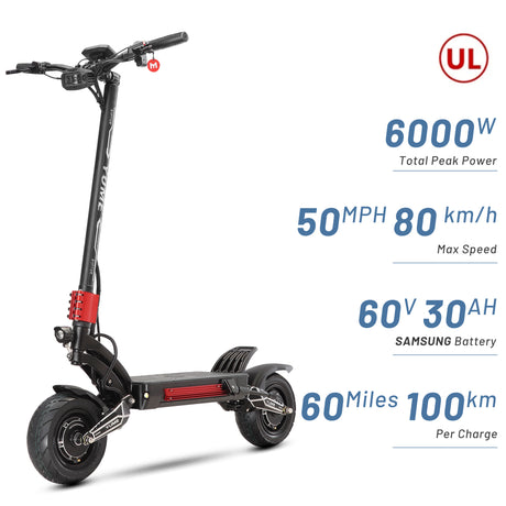YUME Raptor 11" Trottinette électrique tout-terrain 3000W*2 Moteurs doubles 60V 27Ah/30Ah Batterie