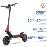 YUME Raptor 11" Trottinette électrique tout-terrain 3000W*2 Moteurs doubles 60V 27Ah/30Ah Batterie