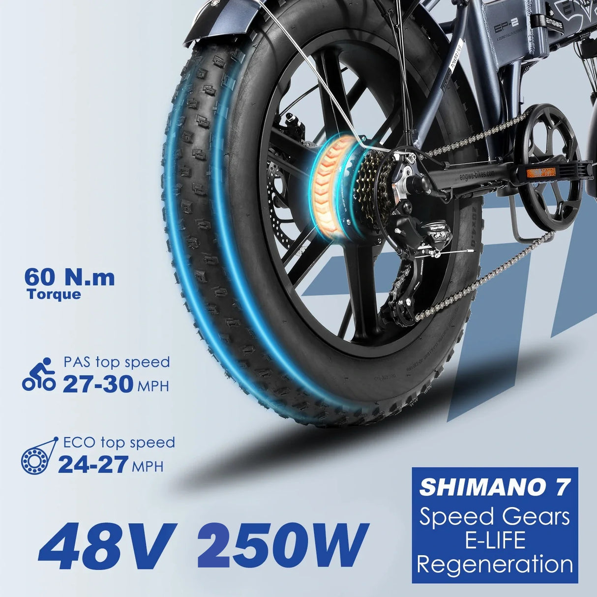 Engwe EP-2 Pro 20" Fat Tire Vélo électrique pliant 250W Moteur 48V 13Ah Batterie