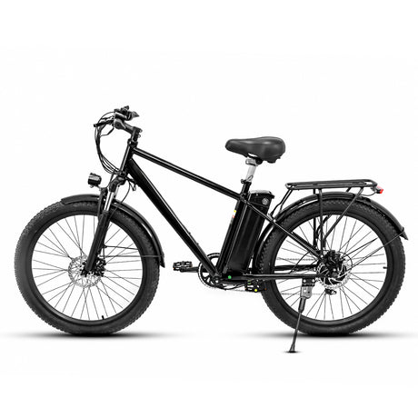 Vélo électrique de montagne noir OneSport OT13, pneus de 26 pouces, moteur 350W, batterie 48V 15Ah