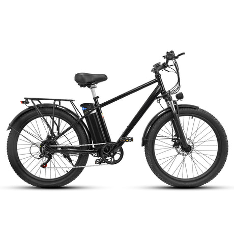 Vélo électrique de montagne noir OneSport OT13, pneus de 26 pouces, moteur 350W, batterie 48V 15Ah